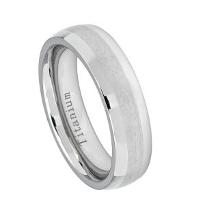 White Titanium Ring High Polished with Brushed Center Womans