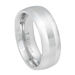 White Titanium Ring High Polished with Brushed Center